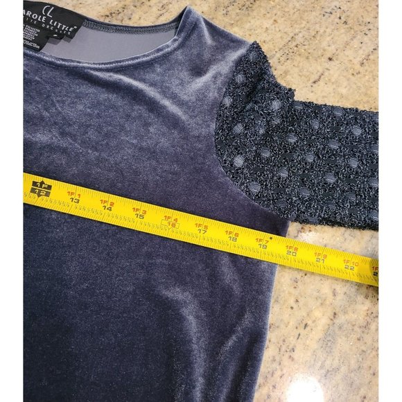 Vtg 80's 90's Carole Little Size 8 Petite Gray Velour Dress Embellished Sleeve - Picture 5 of 12